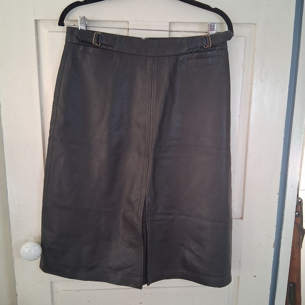 GAP Vintage Charcoal Leather Below the Knee Pencil Skirt with Zip Back